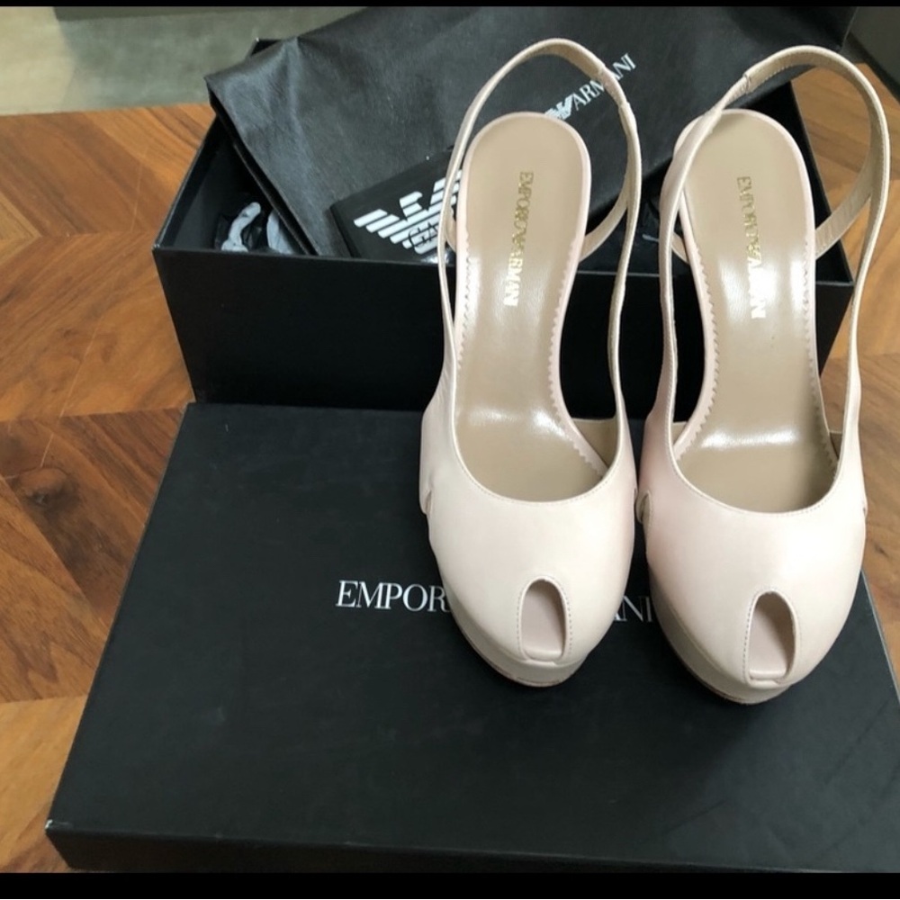 NEW Emporio Armani Cream Stiletto Heels with Peep Toe and Slingback